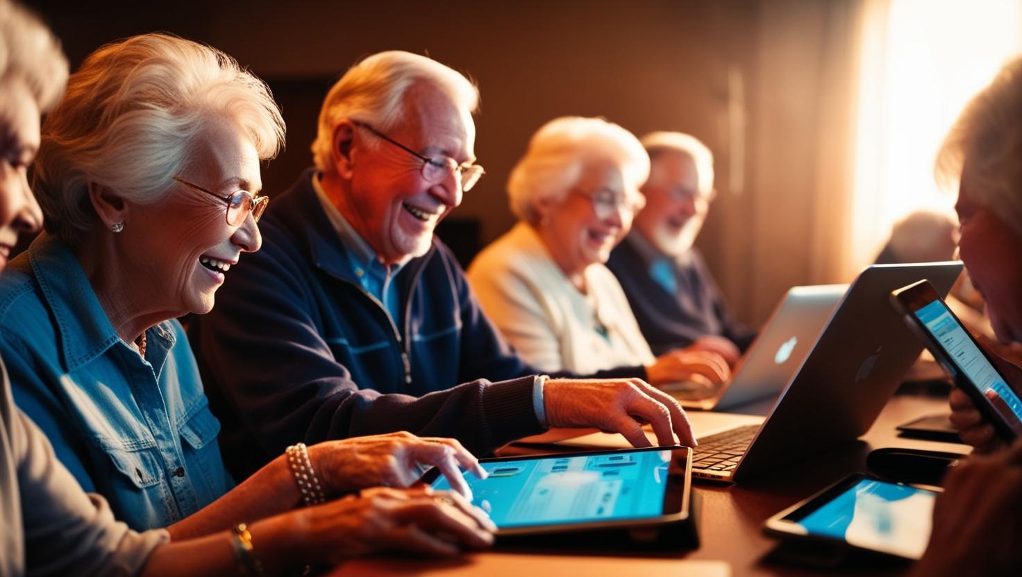 Senior using the Golden Horizons website on a tablet
